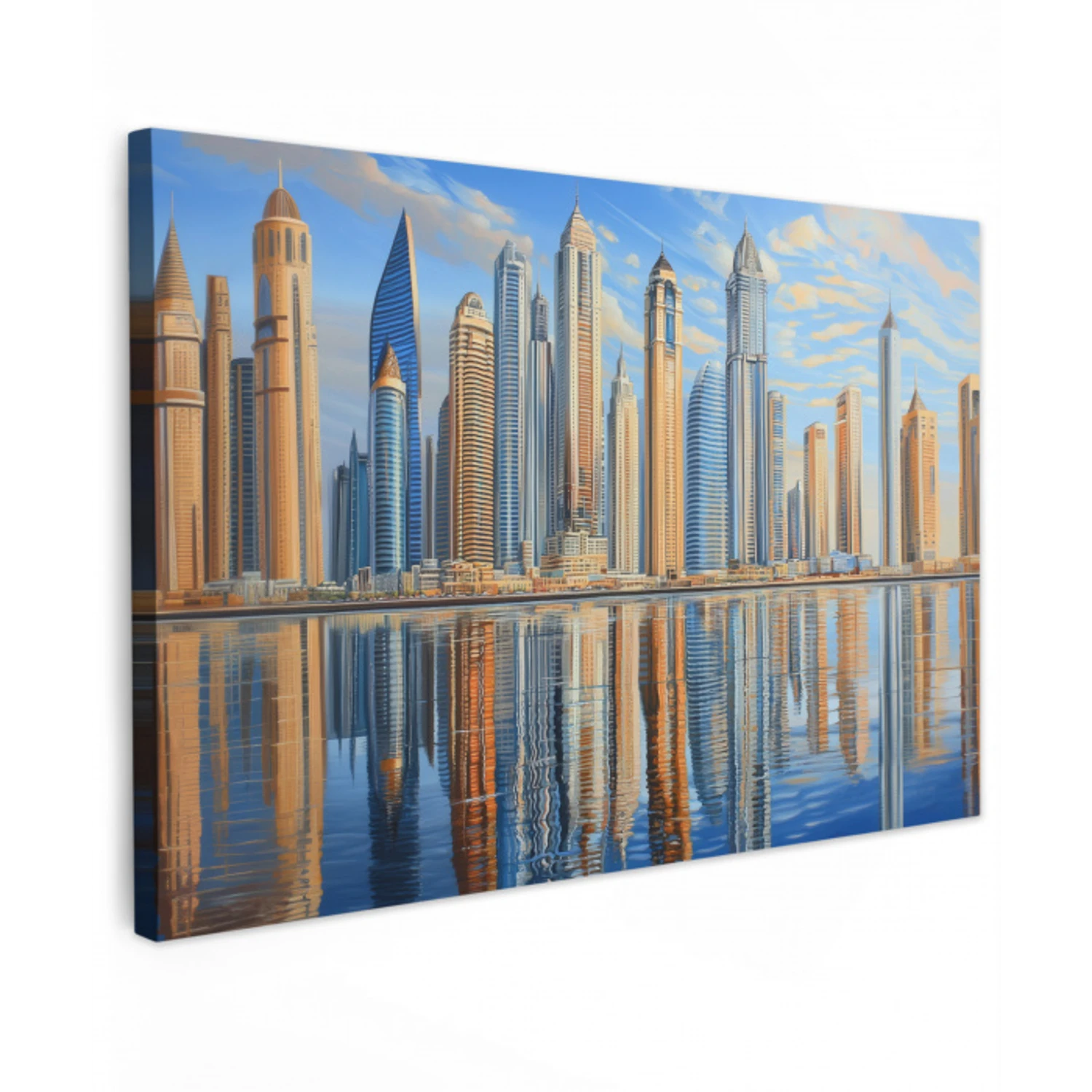 Skyline - Wolkenkrabbers - Water - Blauw Tuinposter op houten frame 2 cm dik klein -3d