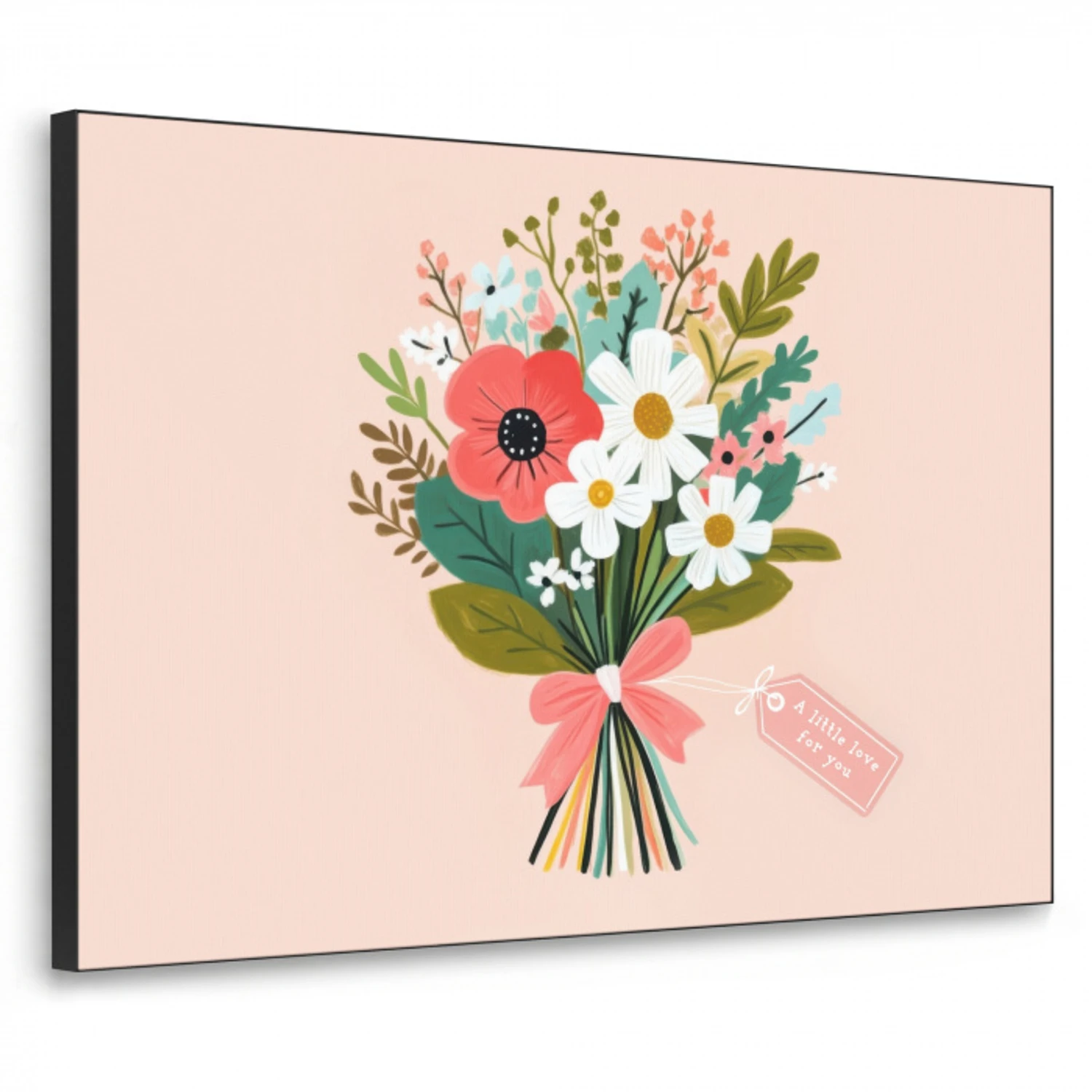 Boeket - Strikje - Kaartje - Quote Textielframe zwart klein -3d