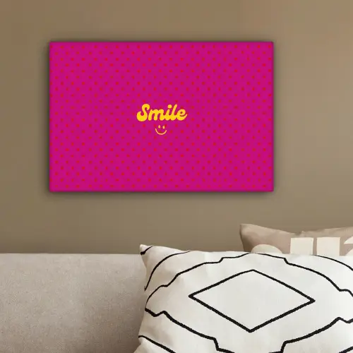 Smile - Stippen - Geel - Smiley - Roze canvas 2cm klein -sfeer3