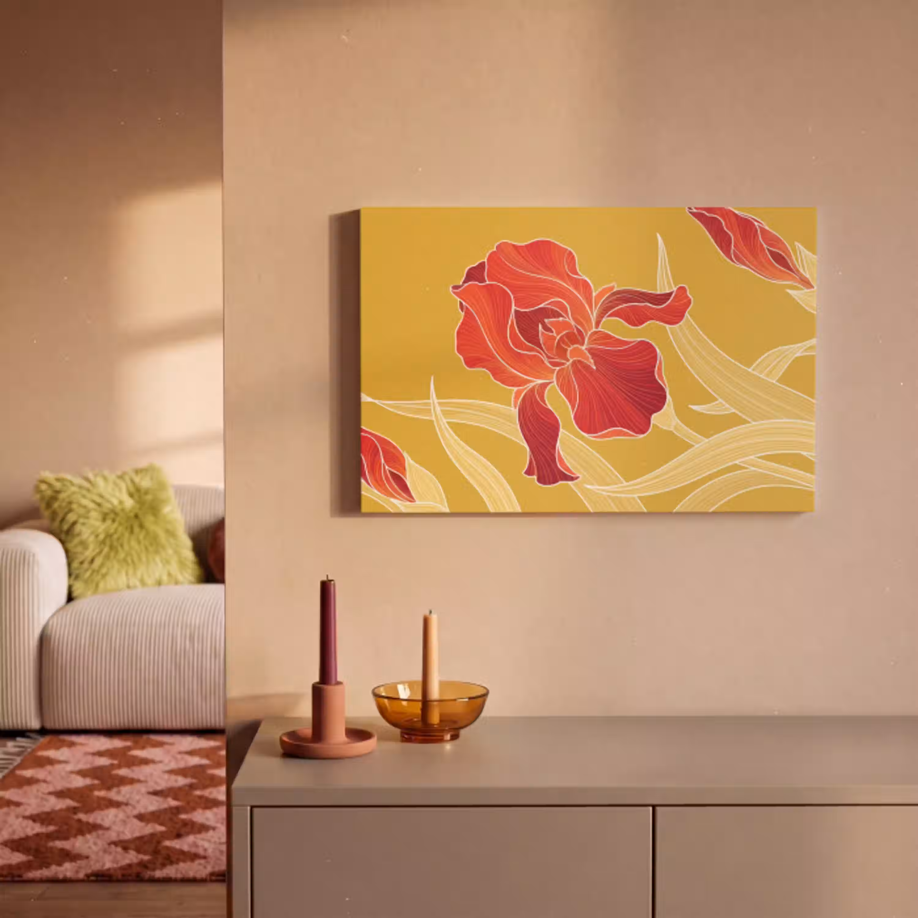Bloemen - Illustratie - Rood canvas 2cm klein -sfeer1
