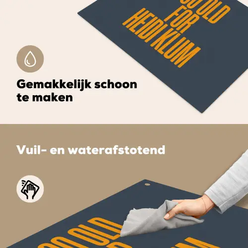 Too old for heidi klum - Geel - Blauw Inductie beschemer met haakjes klein -ky-schoon-nl