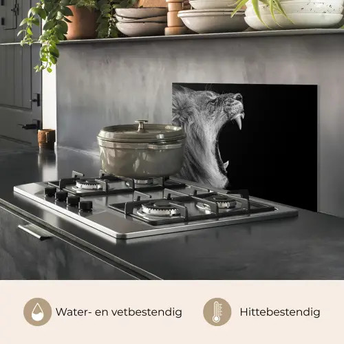 Dieren - Leeuw - Zwart - Wit - Portret keuken achterwand spatscherm klein -usp_NL