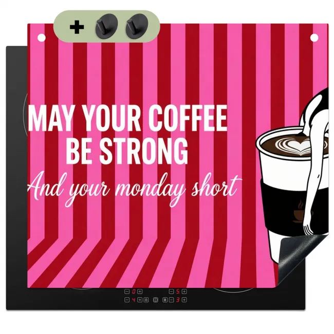Inductiebeschermer & spatscherm (2in1) - Roze - Strepen - Koffie - Maandag