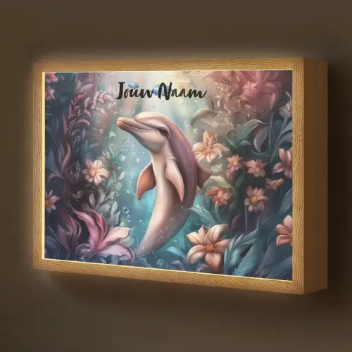 Dolfijn - Vissen - Onderwaterwereld - Bloemen Light Box met batterij (Wandlamp kind) middel -z3d_website