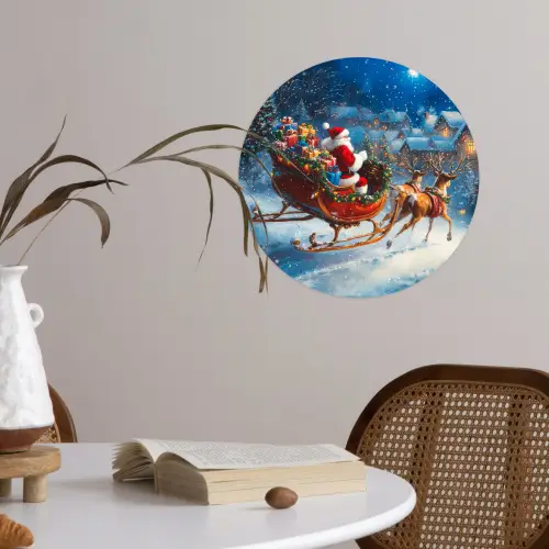 Kerstman - Rendier - Kerst - Sneeuw Wandcirkel behangsticker klein -sfeer3