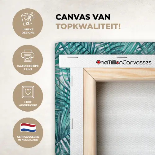 Bladeren - Ijsblauw - Wit canvas 2cm xxl 828 -sfeer2