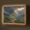 Bergen - Kronkelpad - Groen - Wolken Light Box met batterij (Wandlamp) middel -z3d_website