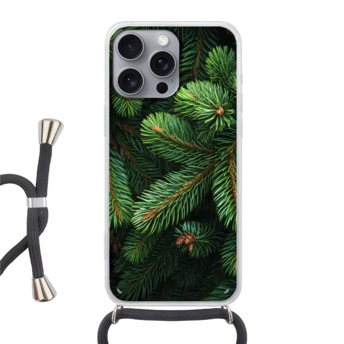 Sparrentakken - Knoppen - Naalden - Groen Hoesje iPhone 16 Pro Max met koord klein -3d