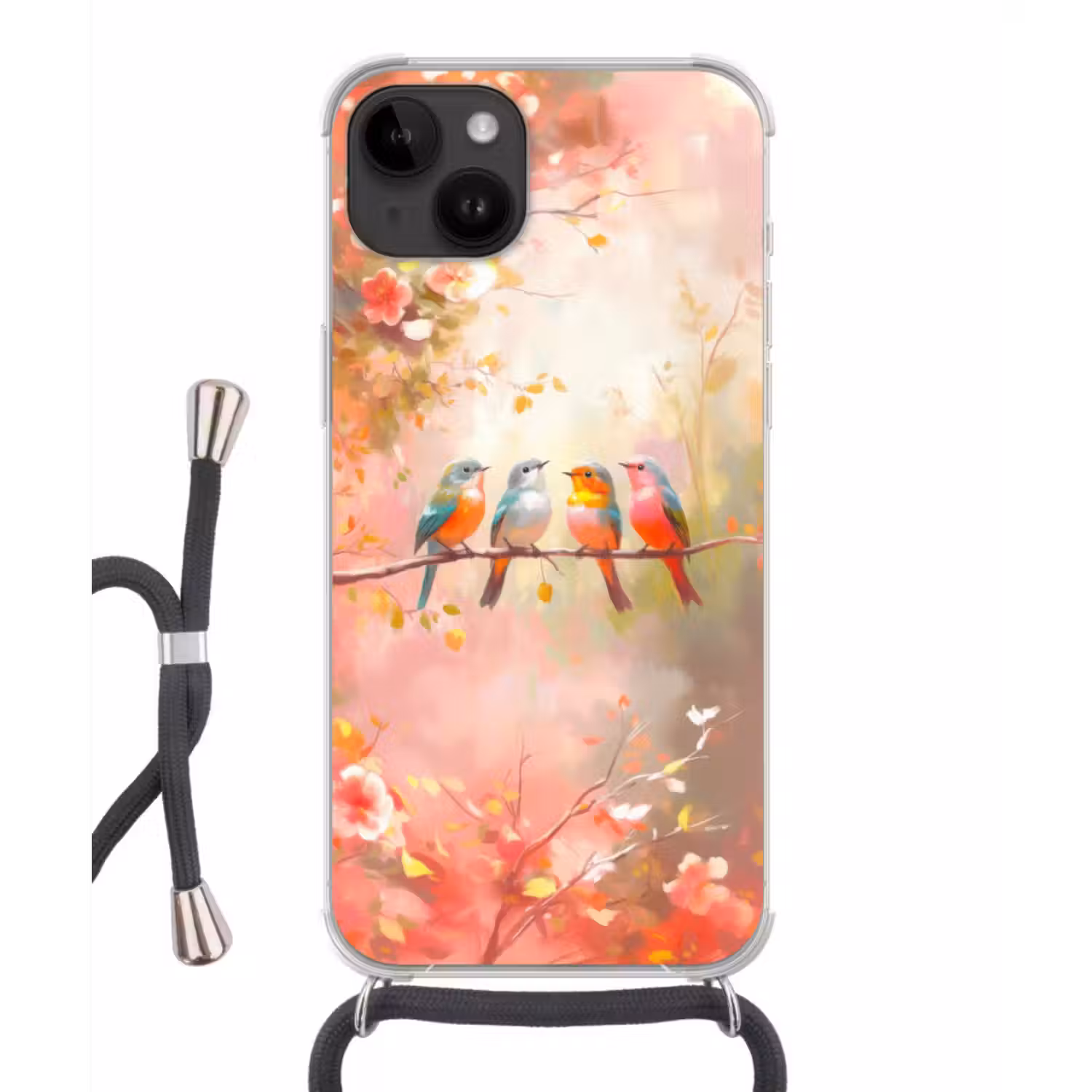Telefoonhoesje crossbody - Vogels - Kleurrijk - Tak