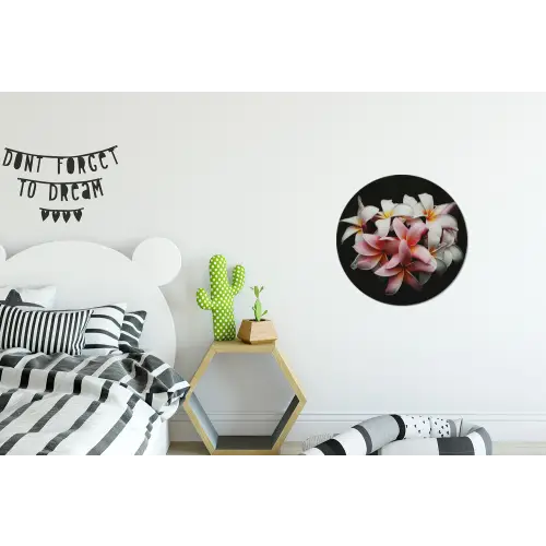 Bloemen - Roze - Zwart - Flora - Botanisch Wandcirkel aluminium klein -kinderkamer