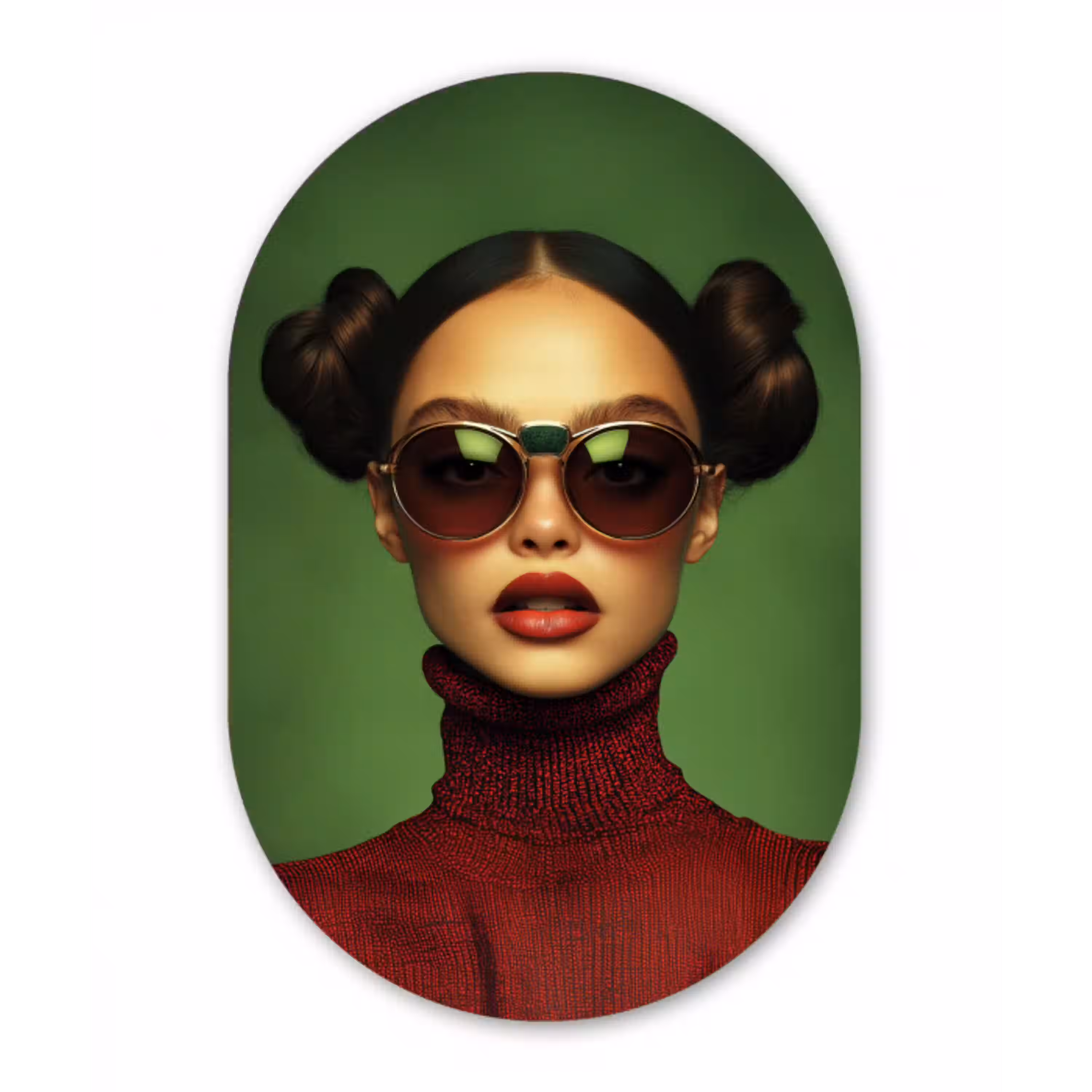 Vrouw - Groen - Bril - Aesthetic - Modern Wandcirkel Ovaal Forex klein -3d