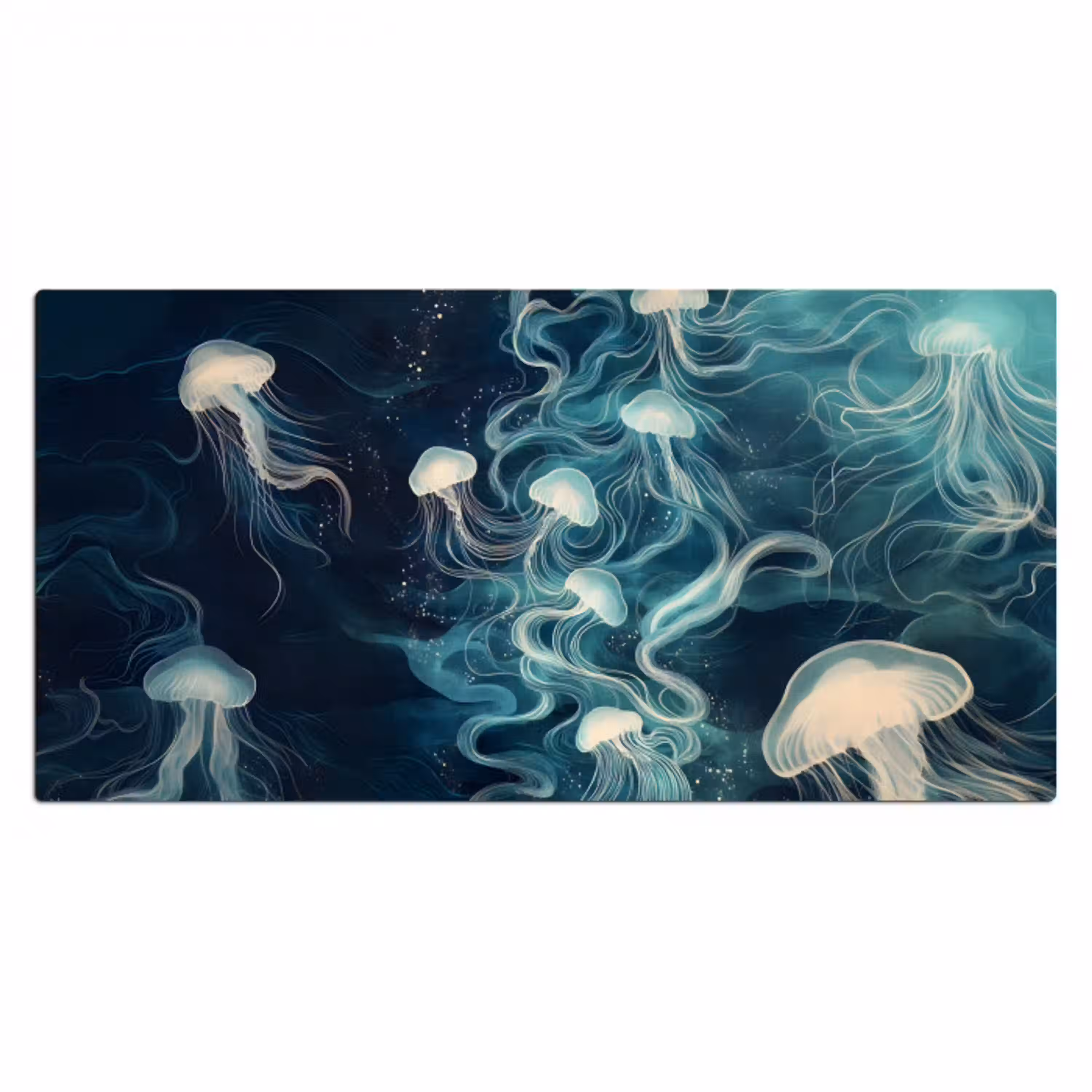 Kwallen - Zee - Wit - Golven Muismat XXL klein -3d_leeg
