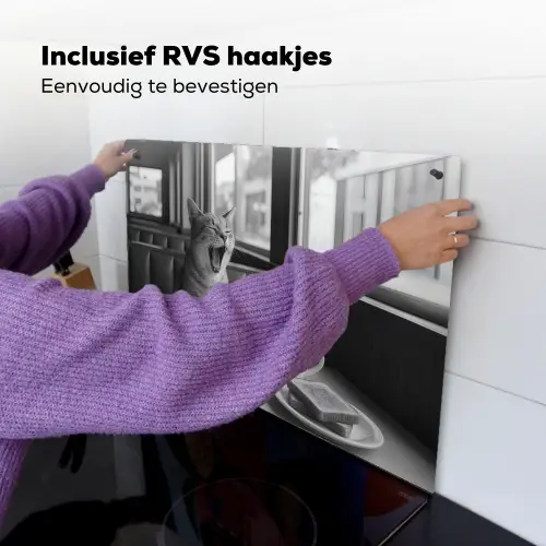 Kat - Koffie - Brood - Zwart Inductie beschemer met haakjes klein -ky-ophangen-nl
