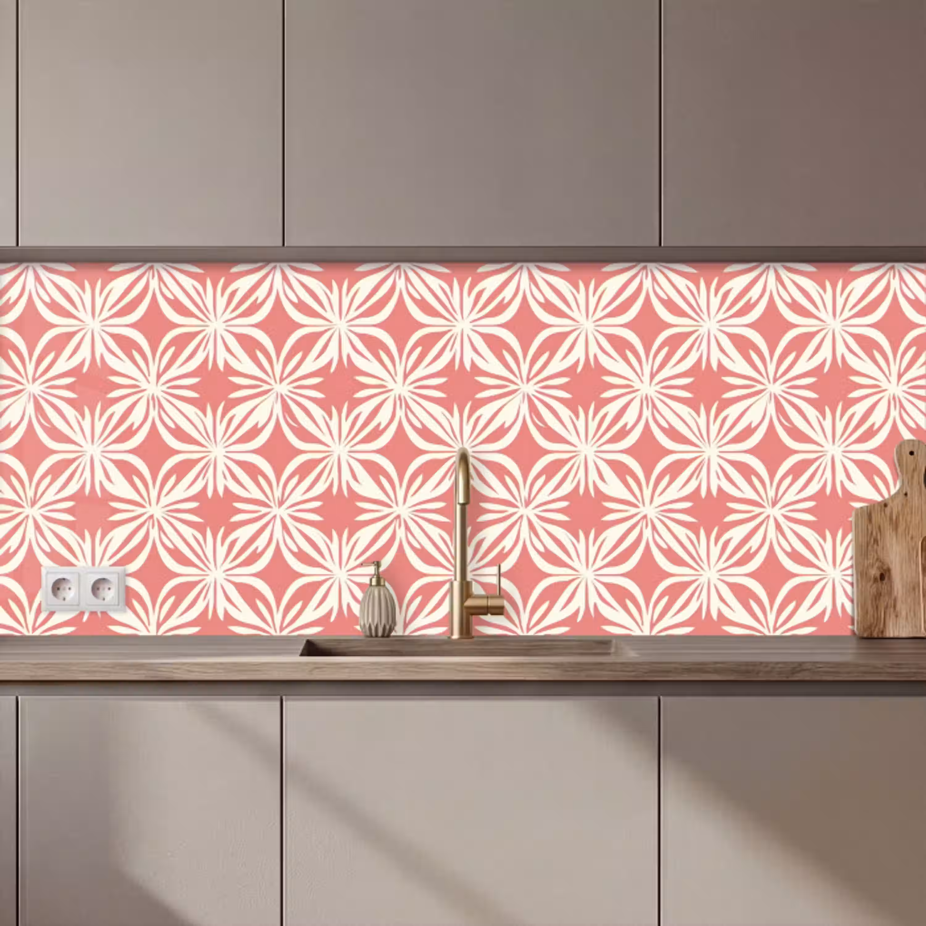 Roze - Bloemenmotief - Wit - Modern keuken achterwand 2 middel 871 zz_3dshopping