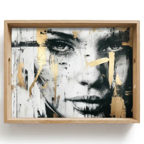 Portret - Vrouw - Penseelstreken - Goud Dienblad Rechthoek middel -z3d_shopping