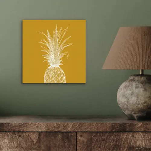 Lijnillustratie - Ananas - Bladkroon - Okergeel aluminium wit klein -sfeer2