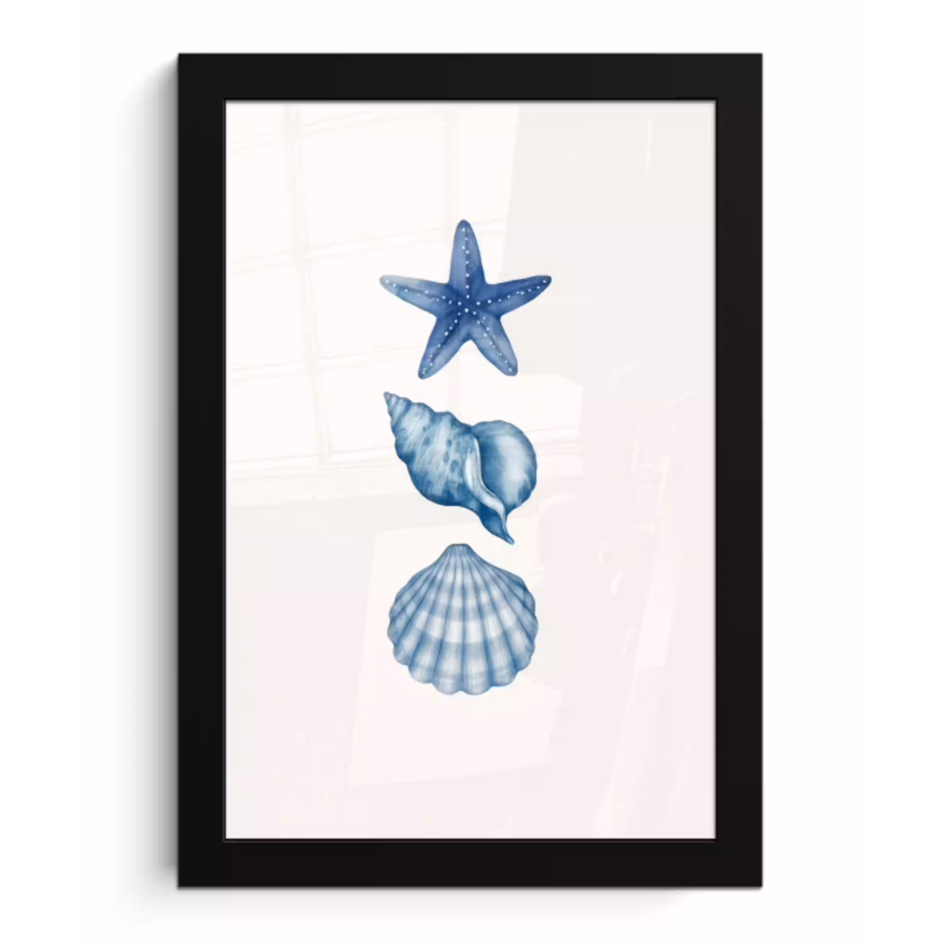 Zeester - Schelpen - Blauw fotolijst zwart zonder passe partout klein -3d
