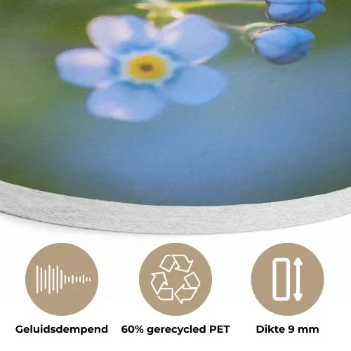 Bloemetjes - Blauw - Vergeet mij nietjes Akoestische PET Vilt - Rond klein -closeup_NL