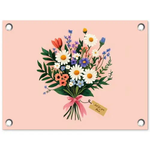 Margrieten - Boeket - Strikje - Roze tuinposter los doek klein -3d