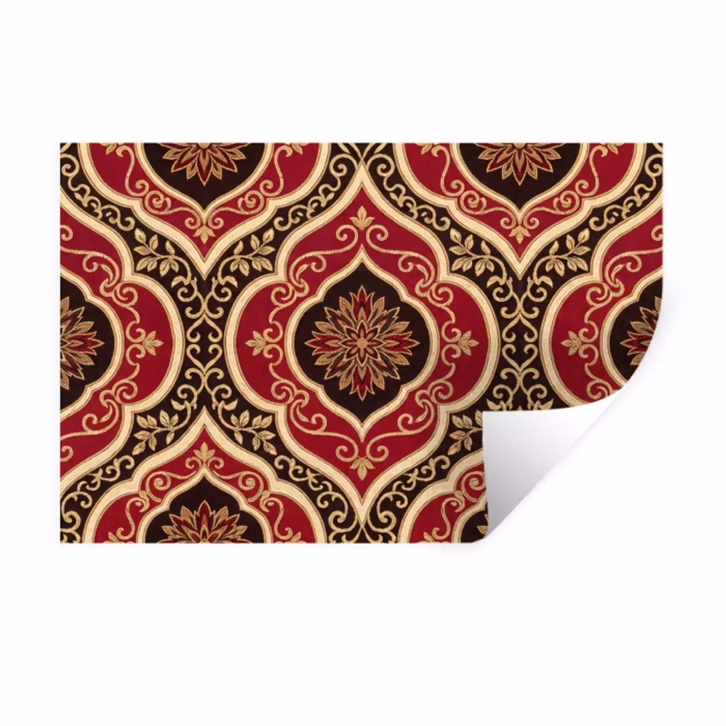 Patroon - Ornament - Barok - Rood - Goud Muursticker klein -3d