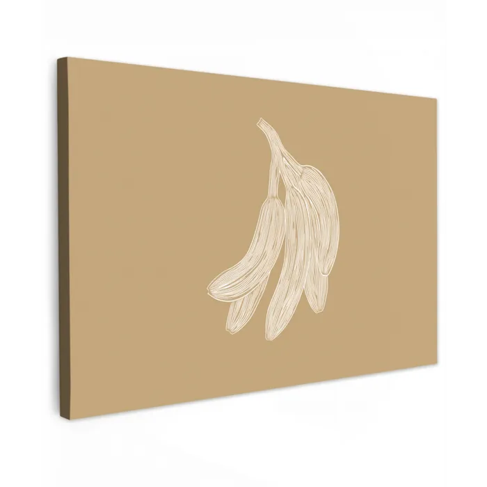 Bananen - Beige - Lijntekening - Minimalistisch Tuinposter op houten frame 2 cm dik klein -3d
