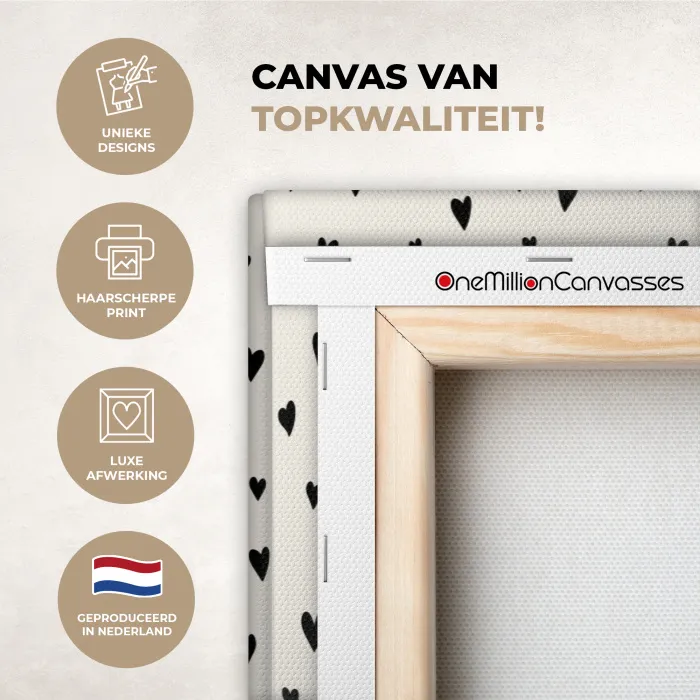 Valentijn - Harten - Zwart - Wit canvas 2cm xxl 828 -sfeer2