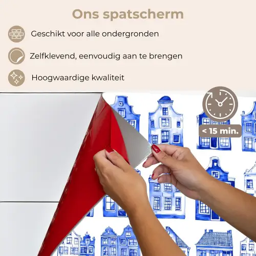Patroon - Huizen - Blauw keuken achterwand spatscherm klein 900 -spatscherm_NL
