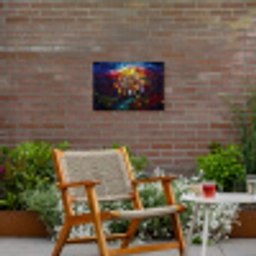 Stad - Maan - Mozaïek - Kleurrijk Tuinposter op houten frame 2 cm dik klein -sfeer3