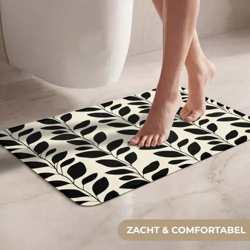 Botanisch - Dessin - Zwart - Beige WCmat klein 1009 -USP_ZachtNL