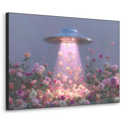 Ufo - Rozen - Pastelkleuren Textielframe zwart klein -3d