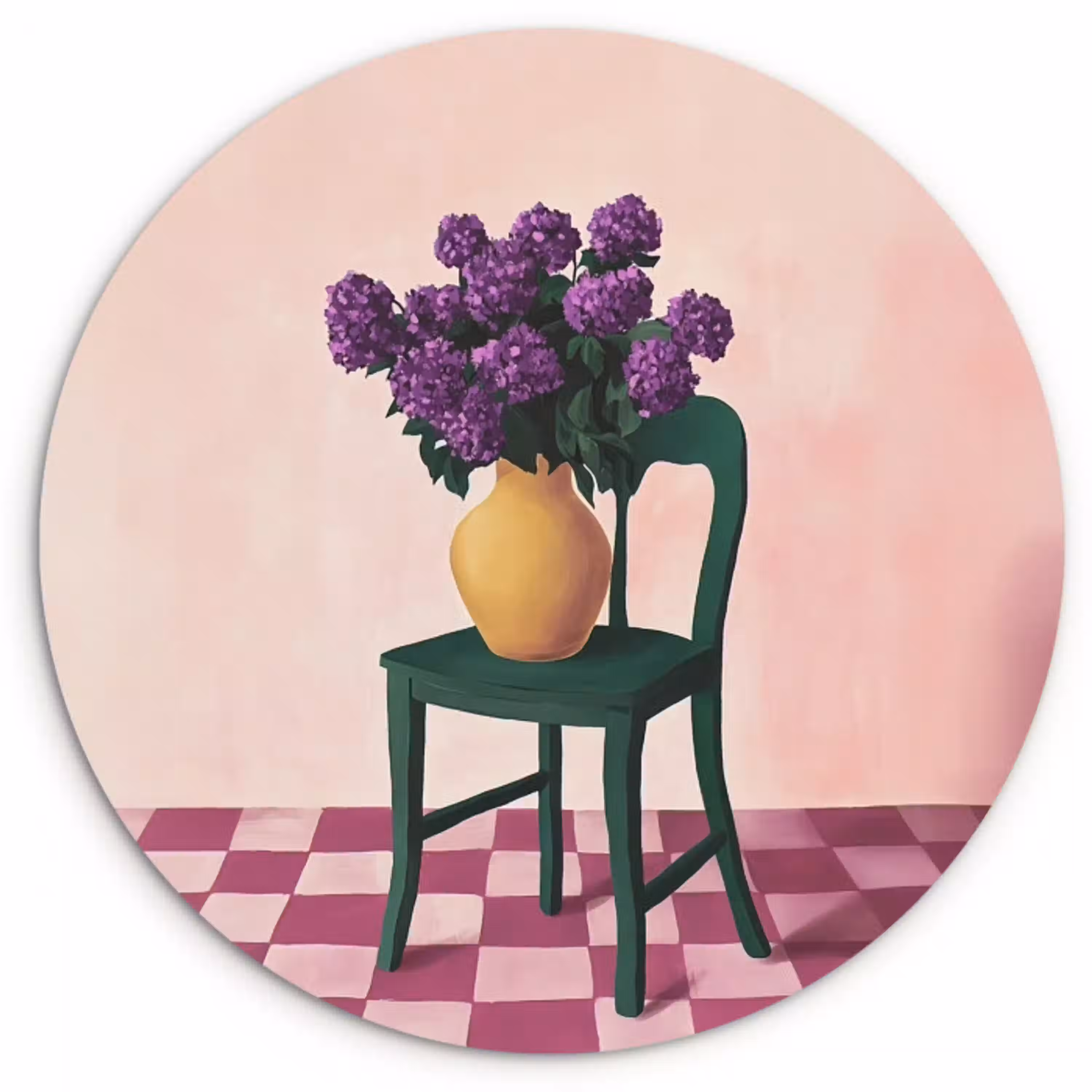 Stoel - Vaas - Bloemen - Geblokt Wandcirkel plexiglas klein -3d