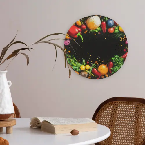 Groente - Graffiti - Kleurrijk - Koken - Abstract Akoestische PET Vilt - Rond klein -sfeer3