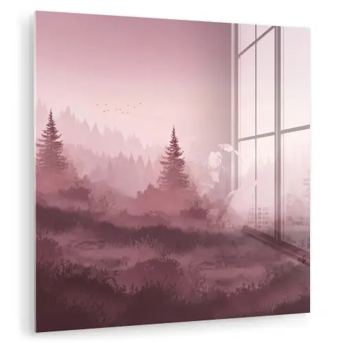 Landschap - Mistig - Roze plexiglas 5mm klein -zzzproduct_nieuw