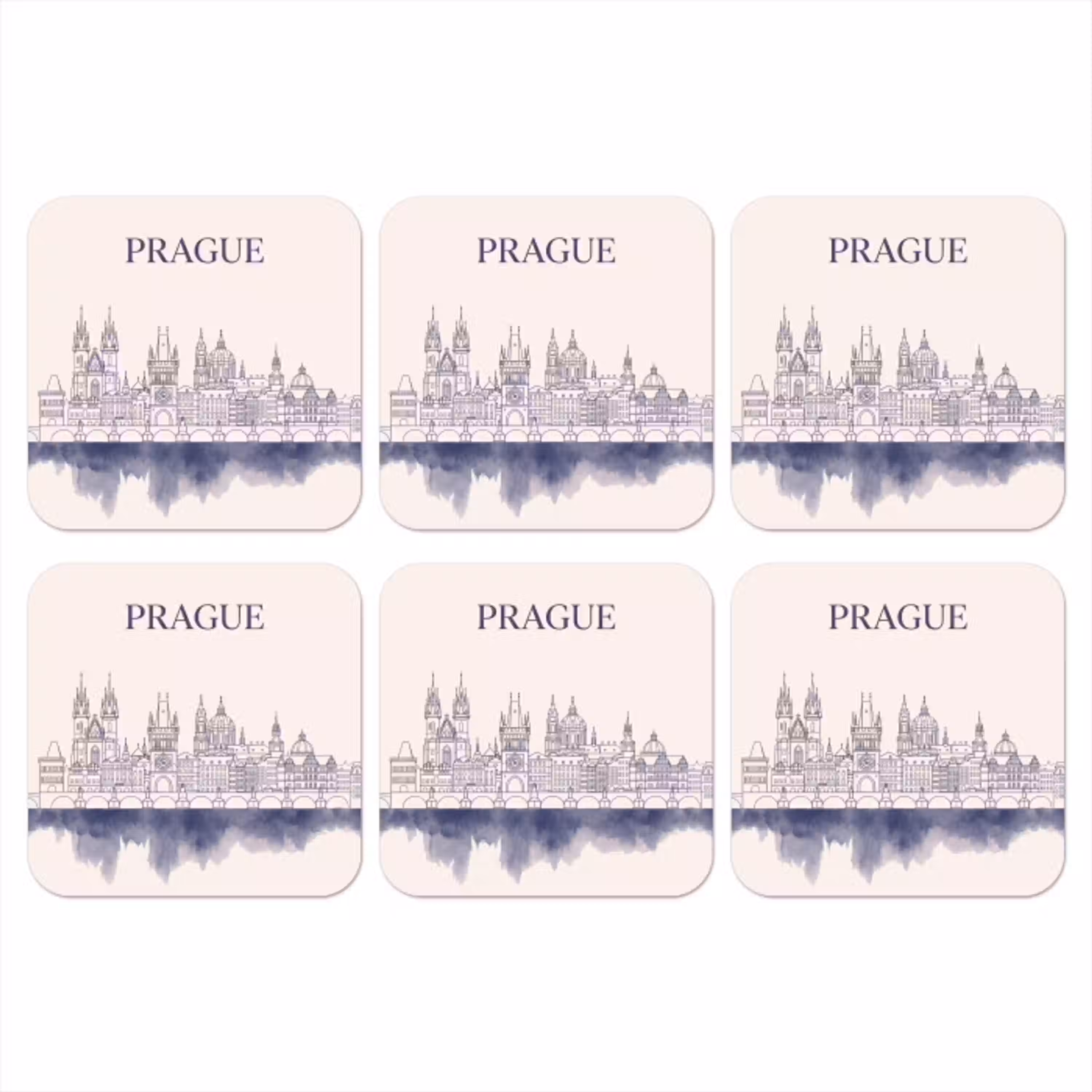 Praag - Skyline - Architectuur - Blauw onderzetter kurk middel -3d