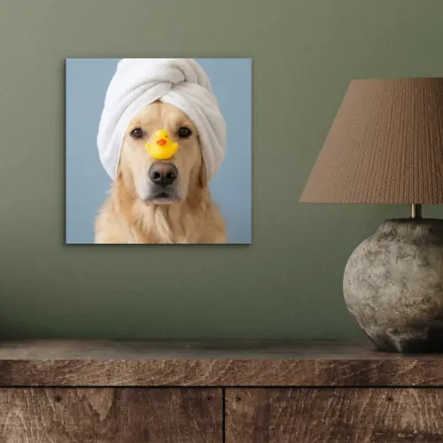 Hond - Badeend - Geel aluminium wit klein -sfeer2