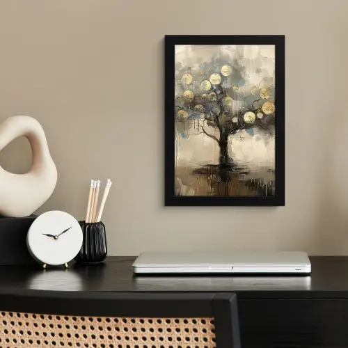 Beige - Abstract - Boom - Goud fotolijst zwart zonder passe partout klein -sfeer1