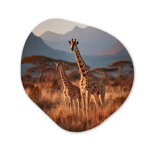 Giraffen - Hoog gras - Acaciabomen Wandcirkel Organisch Forex 3mm klein -3d