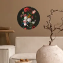 Stilleven met bloemen in een glazen vaas - Schilderij van Jan Davidsz. de Heem Wandcirkel behangsticker klein -sfeer1