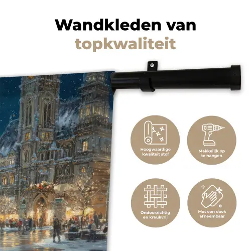 Kerstnacht - Stadsplein - Meerkleurig Wandkleed katoen klein -sfeer2