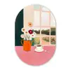 Bloemen - Koffie - Raam Wandcirkel Ovaal Forex klein -3d