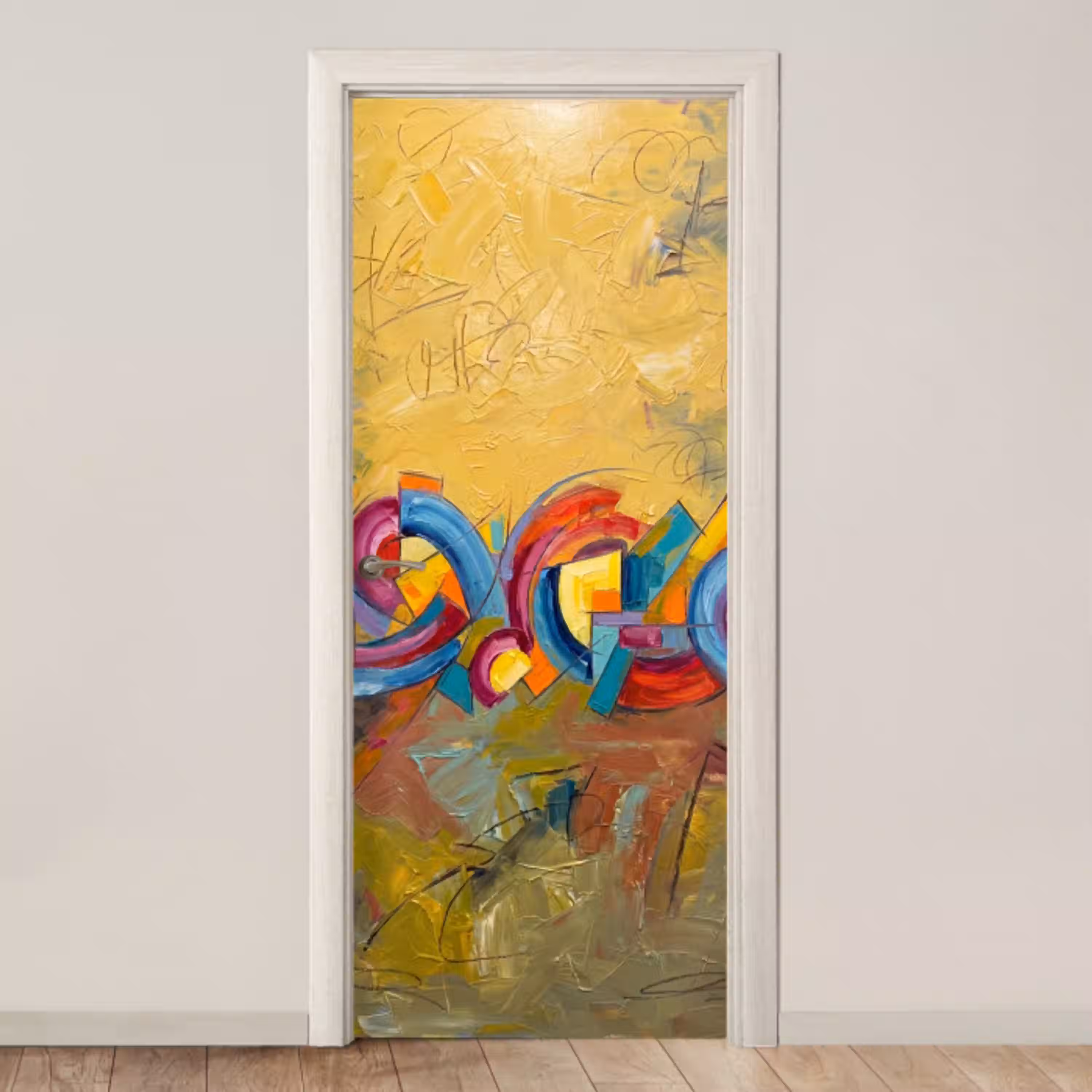 Abstract - Cirkels - Schilderij - Kleurrijk - Dynamisch deurposter klein -3d_beige