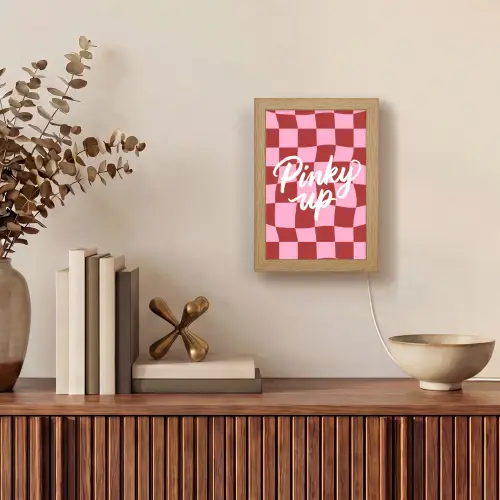 Pinky up - Geblokt - Bordeauxrood Light Box met kabel (Tafellamp) klein -sfeer2