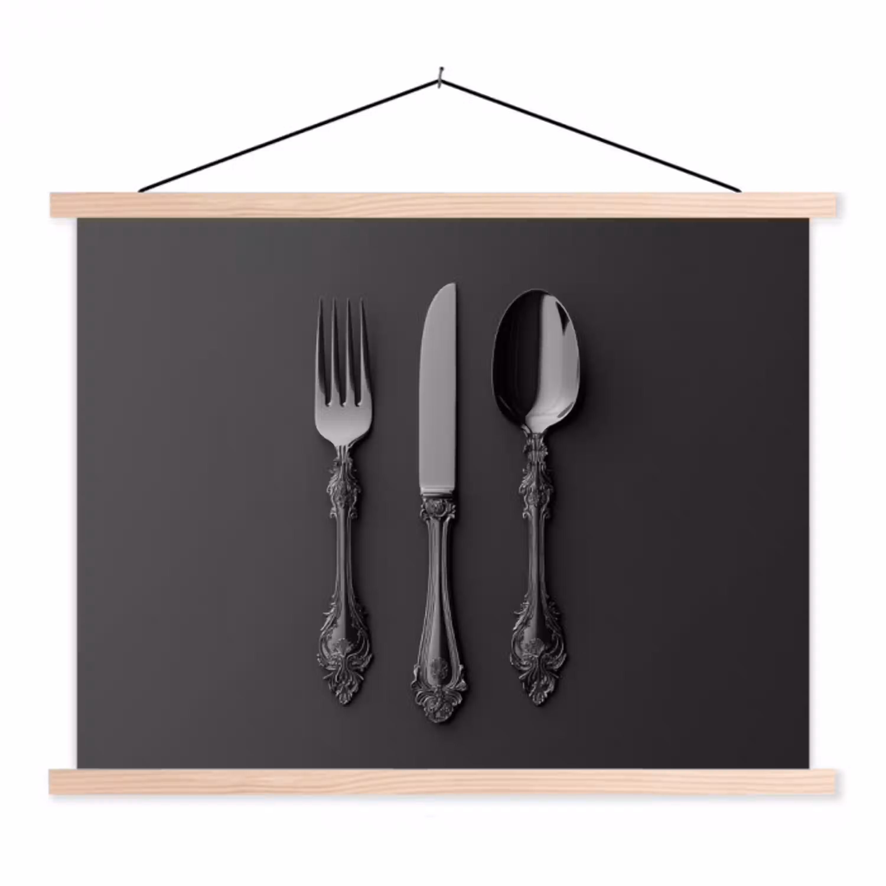 Bestek - Zwart textielposter latten blank klein -3d
