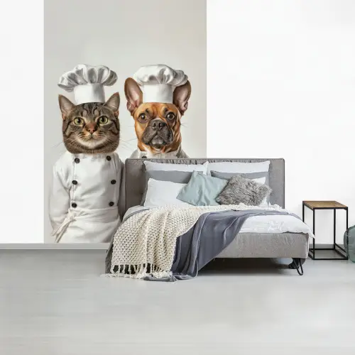 Kat - Hond - Kokskleding fotobehang vinyl groot -slaapkamer