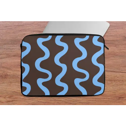Kronkelende lijnen - Blauw - Bruin - Minimalistisch laptophoes neopreen klein 279 -tafel
