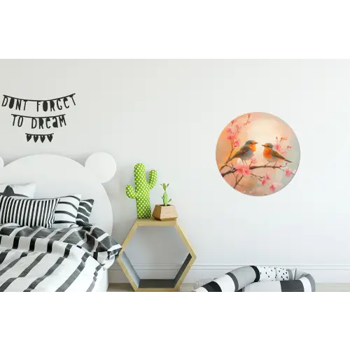 Roodborstjes - Sierlijk - Bloesemtak Wandcirkel aluminium klein -kinderkamer