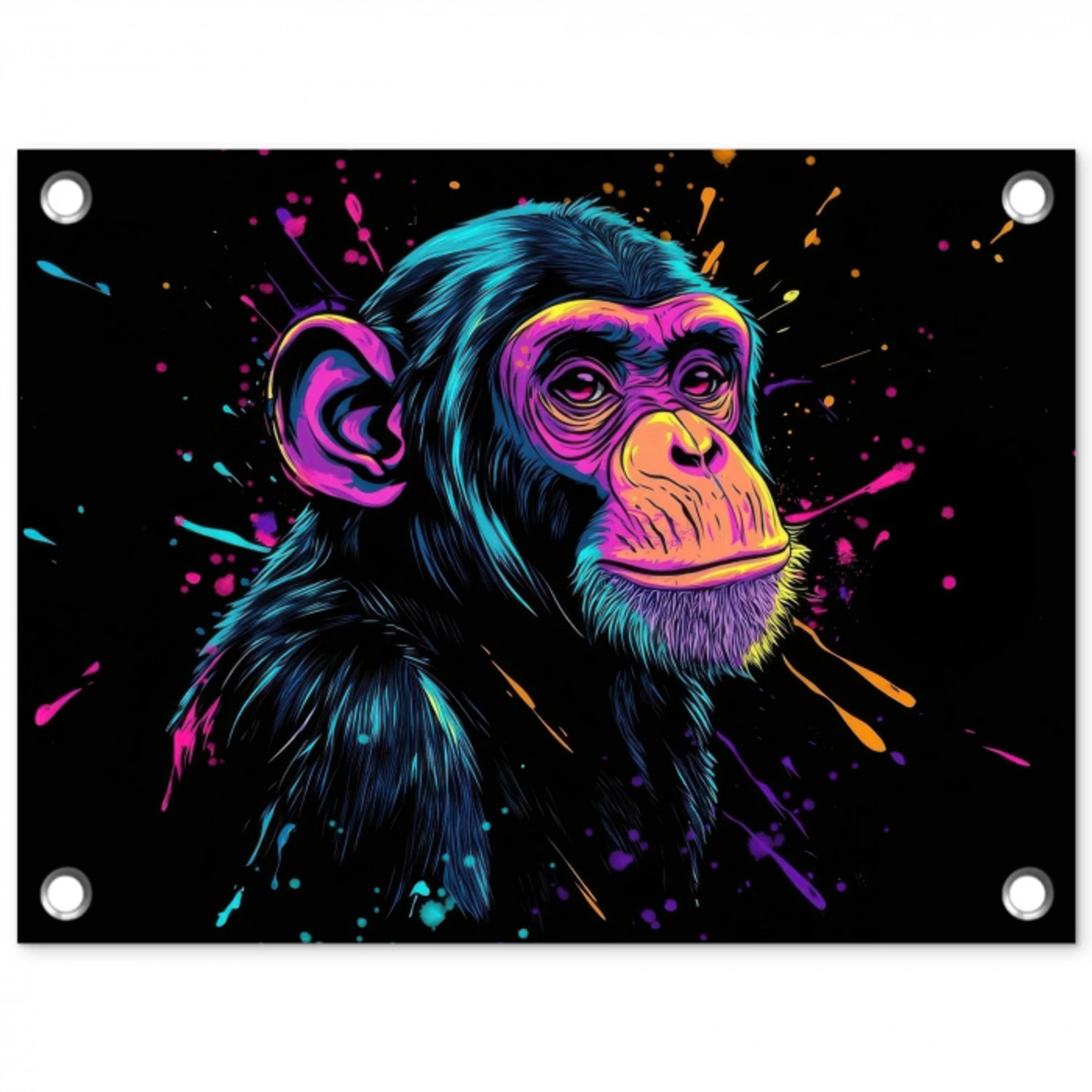 Aap - Verf - Neon - Kleur tuinposter los doek klein -3d