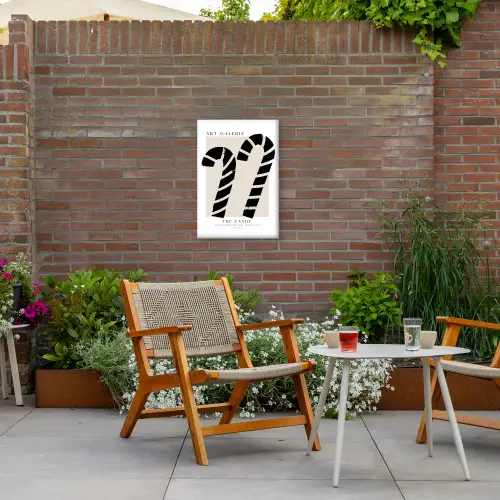 Zuurstokken - Kerst - Snoepgoed - Zwart - Feestdagen Tuinposter op houten frame 2 cm dik klein -sfeer3