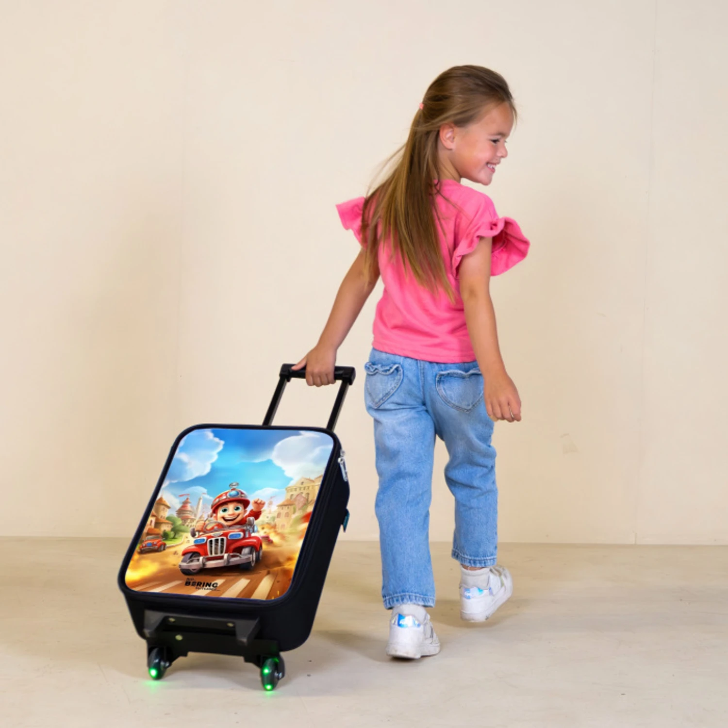 Auto door de stad Kinderkoffer - Zwart klein -sfeer1