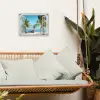 Doorkijk - Strand - Palmboom - Boot - Tropisch - Zee - Blauw tuinposter los doek klein -sfeer7